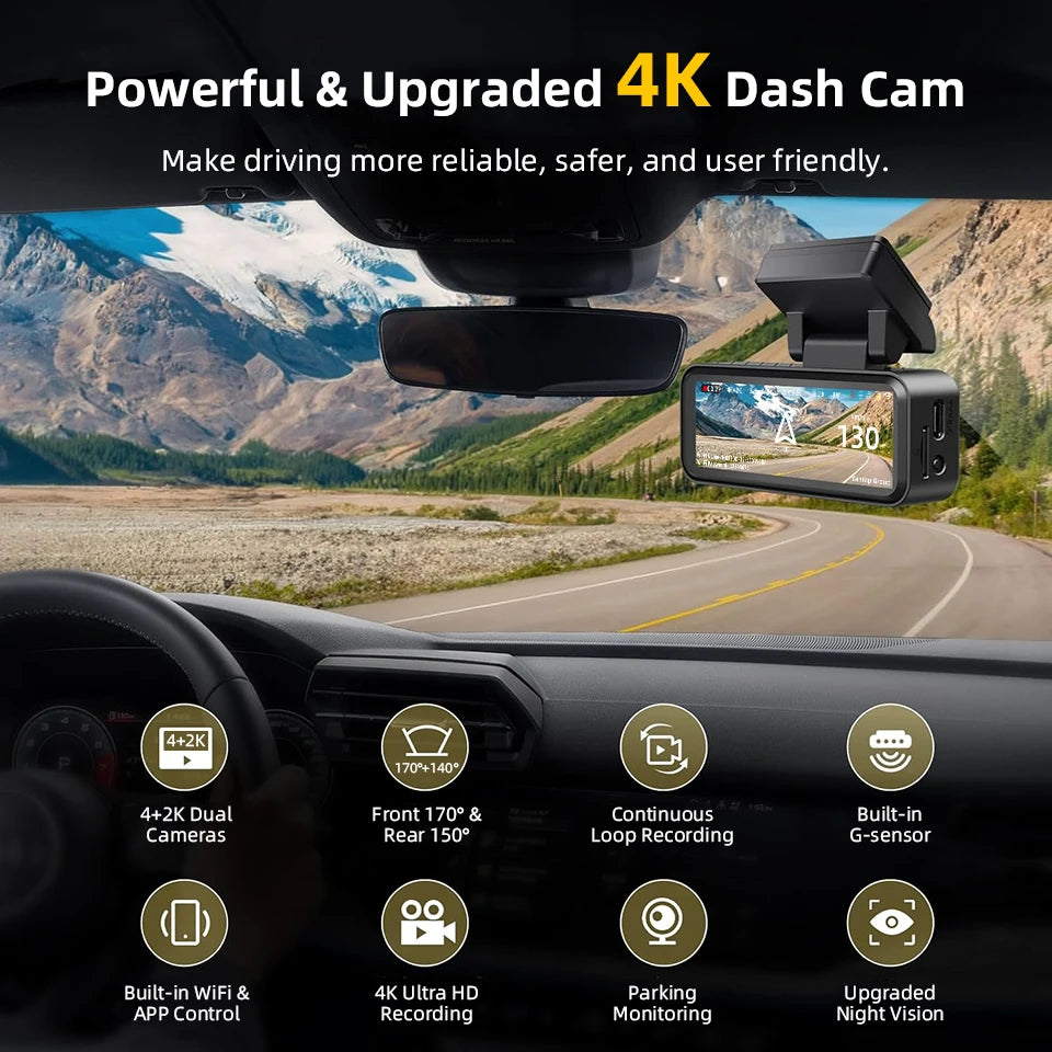 Acceo 4K Dashcam Dual Lens Night Vision GPS Parking Monitoring