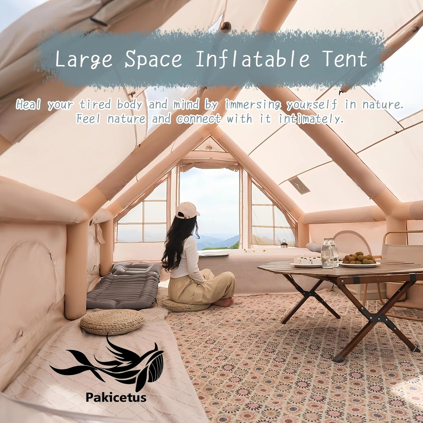 Pakicetus Inflatable Camping Tent With Skylight Breathable Mesh