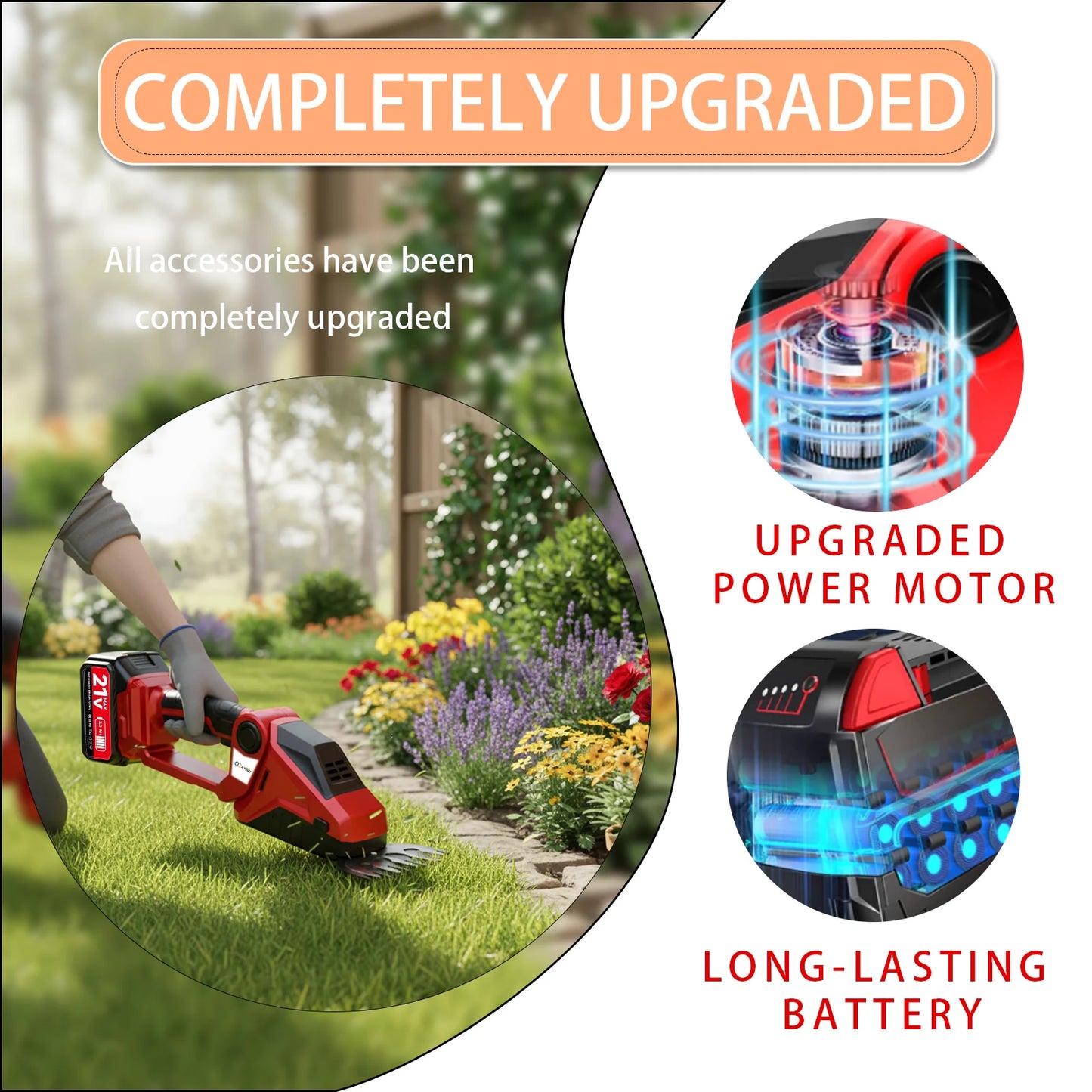 XYSD 2-In-1 Cordless Hedge Trimmer And Grass Shear For Gardens And Yards
