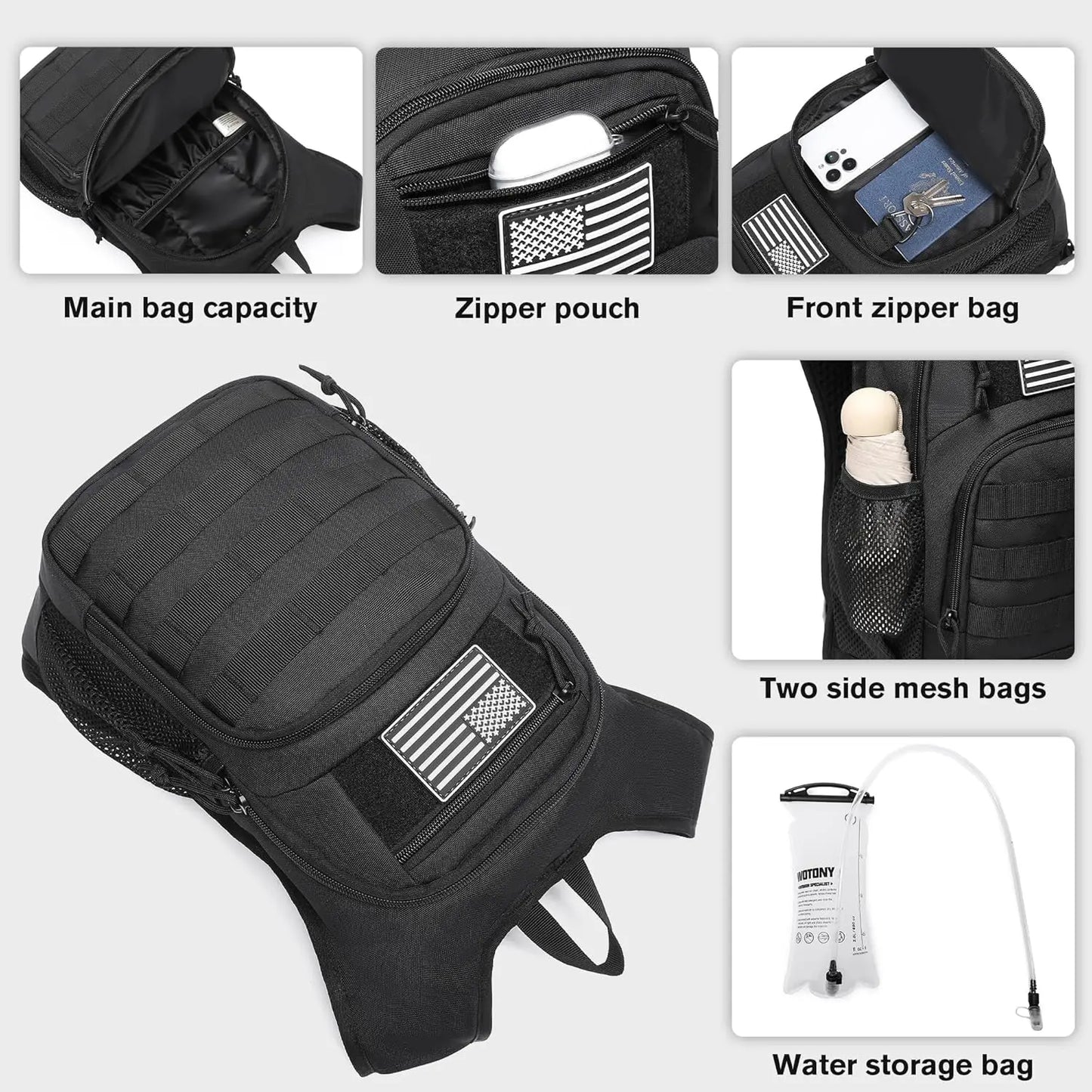 Hydration Backpack With 8L Capacity Water Bladder For Hiking Tactical Molle Pack