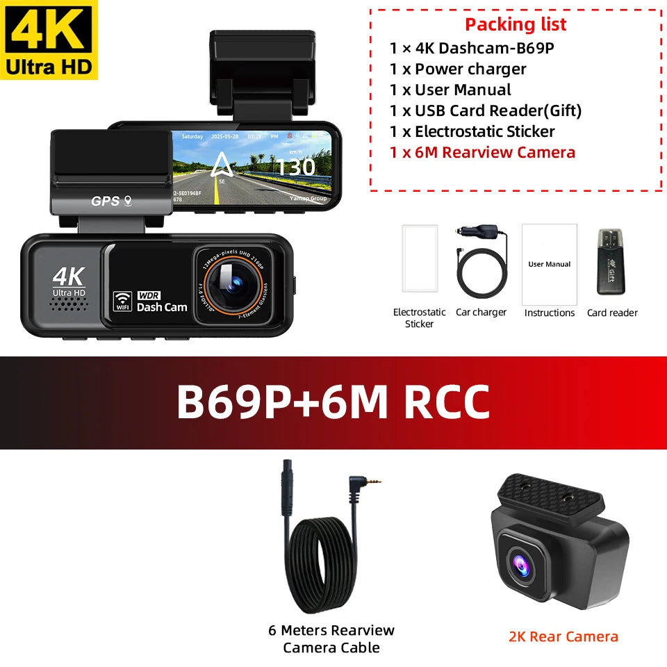 Acceo 4K Dashcam Dual Lens Night Vision GPS Parking Monitoring