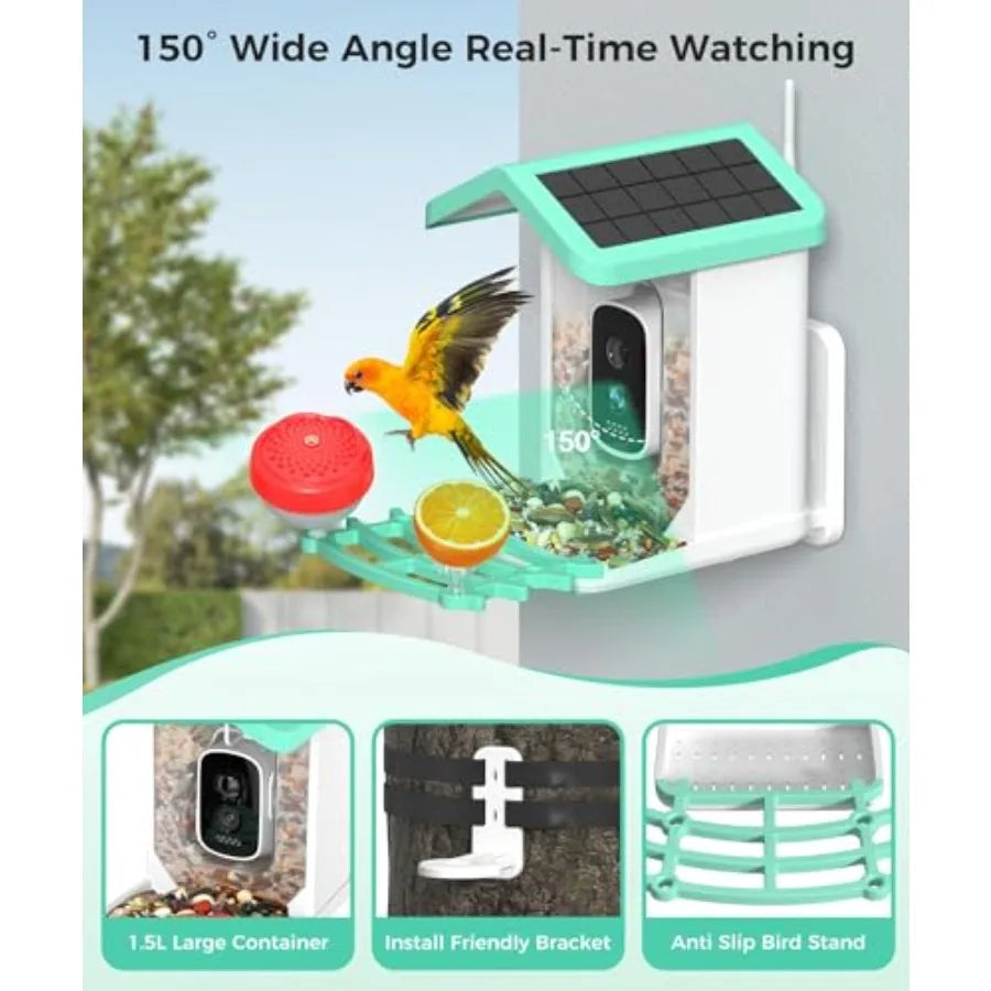 SHXI Solar Powered Bird Feeder With Camera 4K AI Bird Species Identification