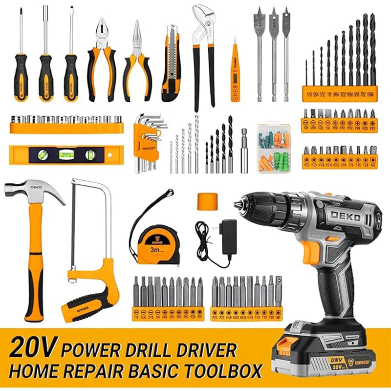 DEKO 20V Cordless Drill Kit With Battery For Home DIY