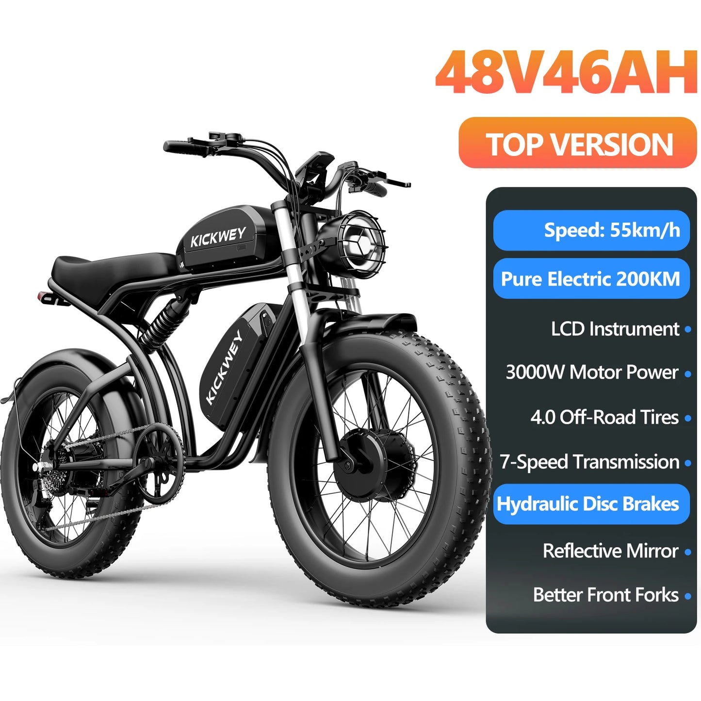 Kickwey K7 1500W Electric Fat Tire Mountain Bike Offroad