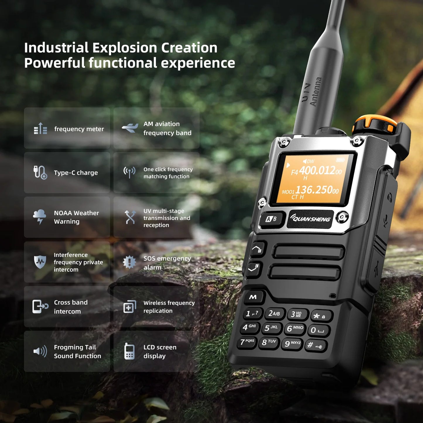 Quansheng UV-K5 V3 Walkie Talkie 5W 2MB Memory 50-600MHz Air Band