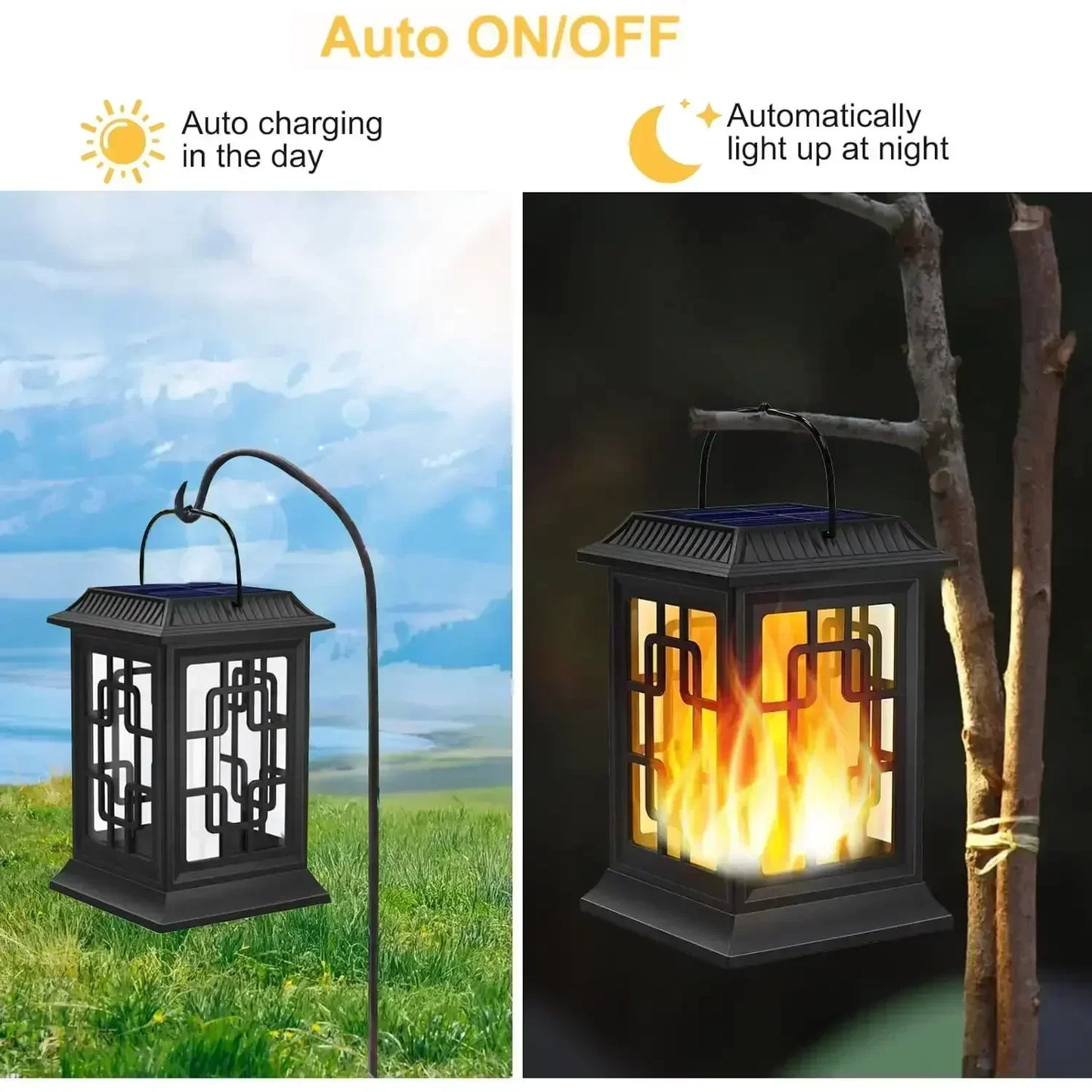 SZRSTH IP65 Waterproof Solar Flame LED Lantern for Garden Patio