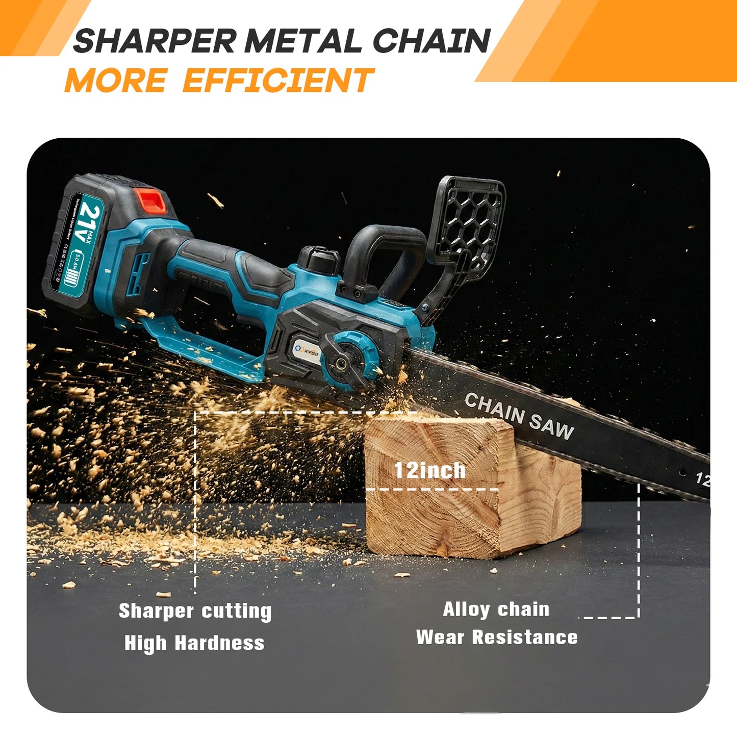 XYSD Cordless Electric Chainsaw 21V With 2x3000mAh Battery For Tree Trimming