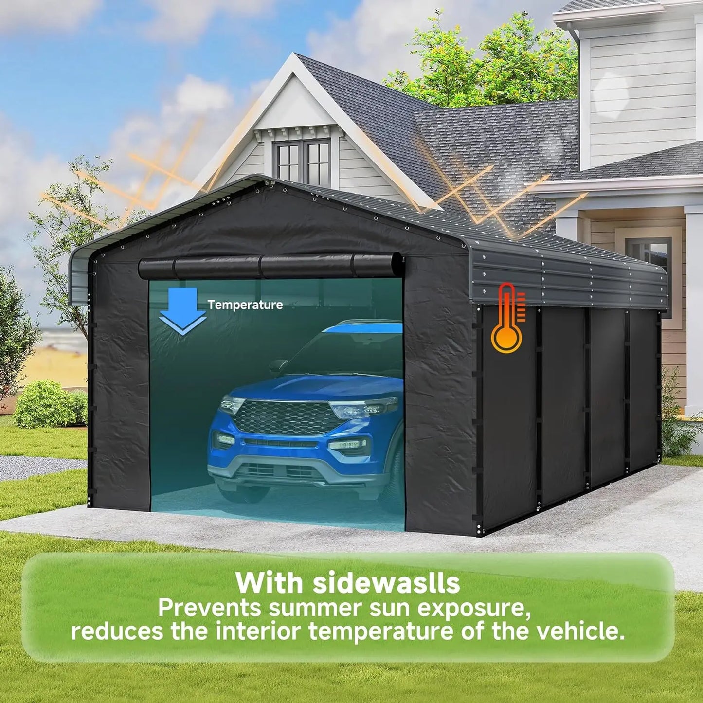 Heavy Duty Metal Carport With Removable Sidewalls And Galvanized Frame