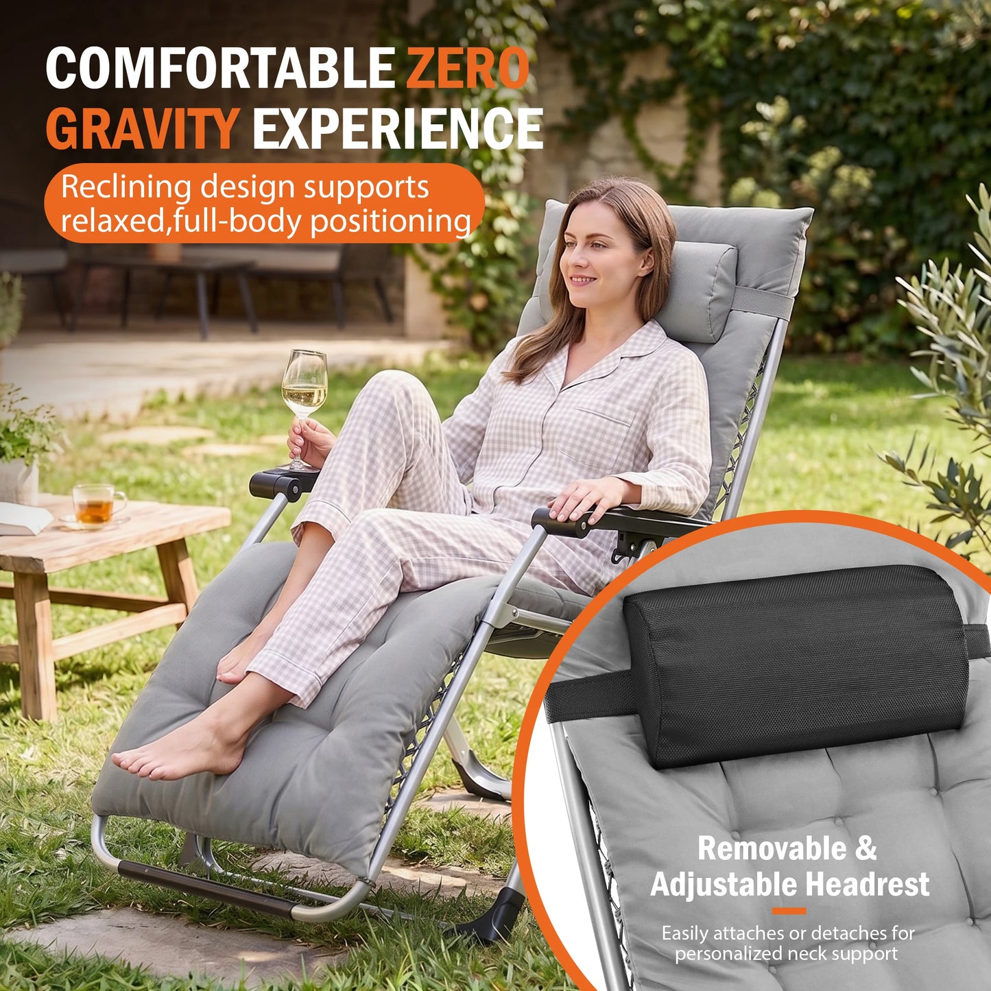 JHK Zero Gravity Camping Lounge Chair With Cup Holder Trays