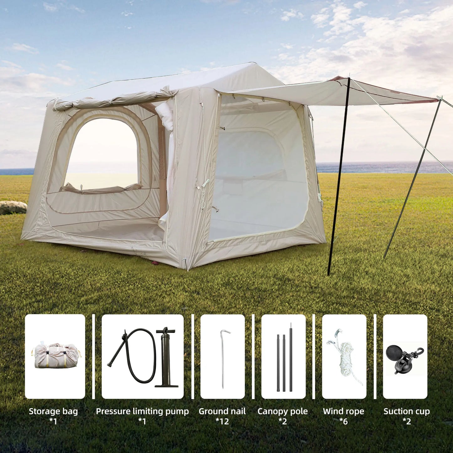Inflatable Camping Tent For SUV Easy Setup Waterproof Air Glamping