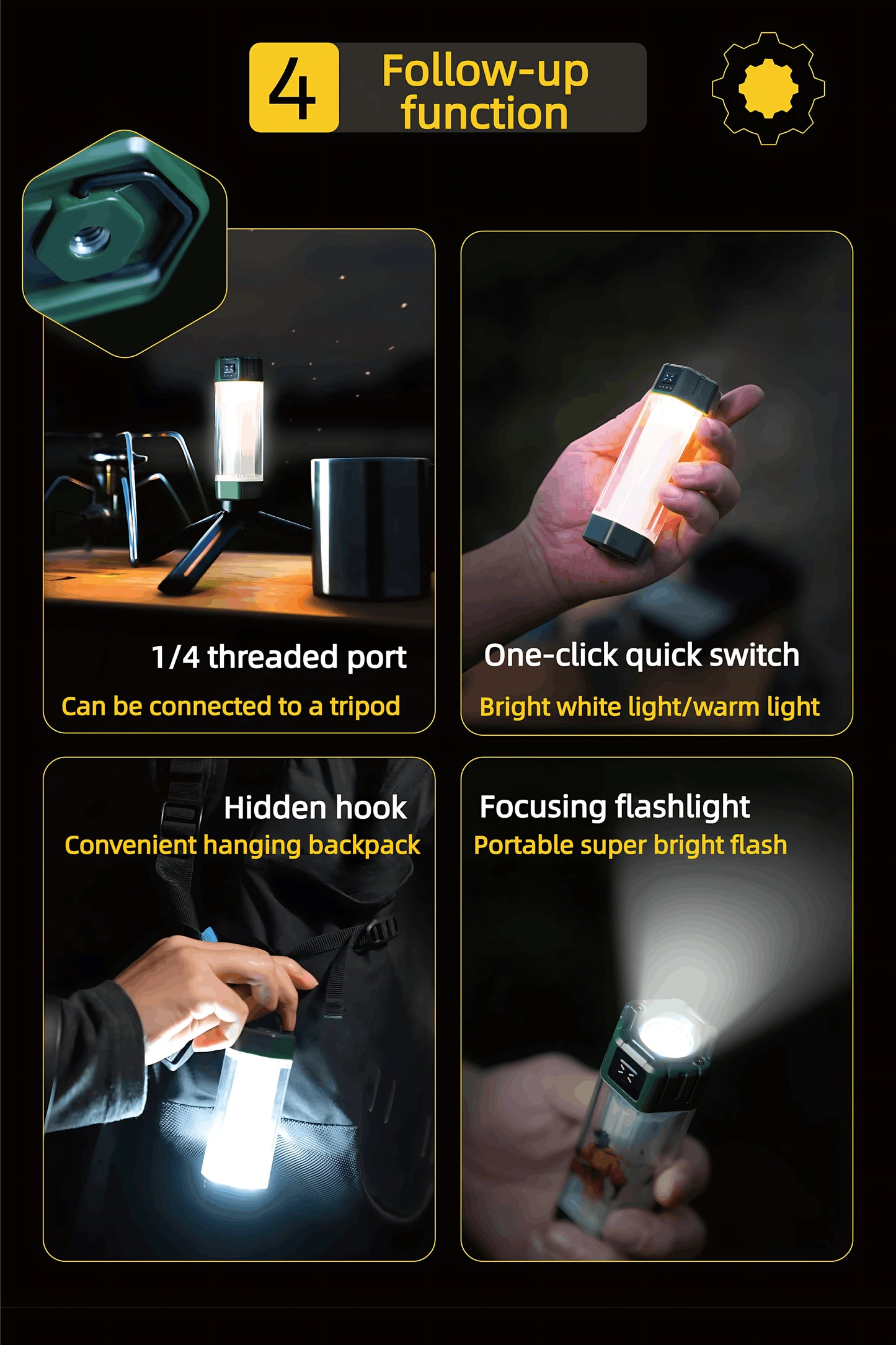 LED Camping Lantern Rechargeable 2000mAh Type-C 5 Modes 300 Lumen