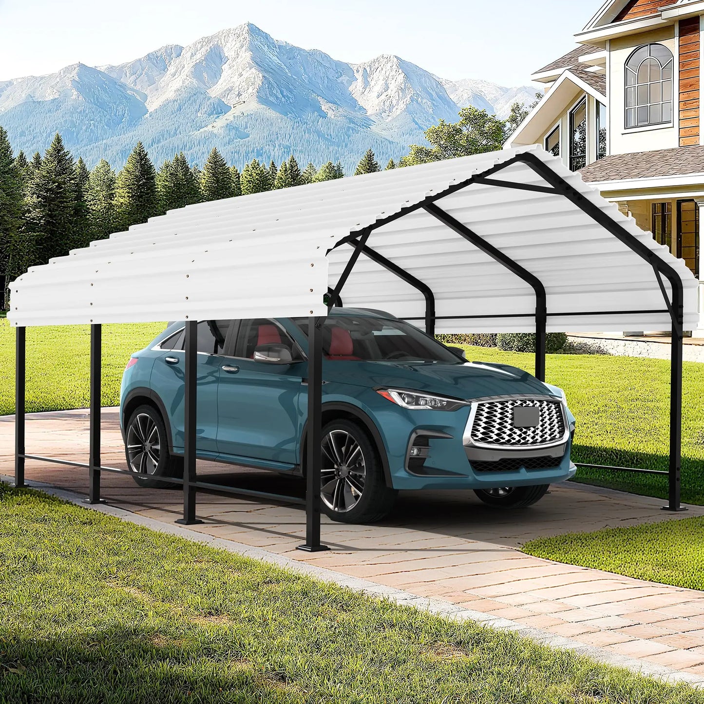Jamfly Heavy Duty Carport With Roll Up Windows Portable Garage