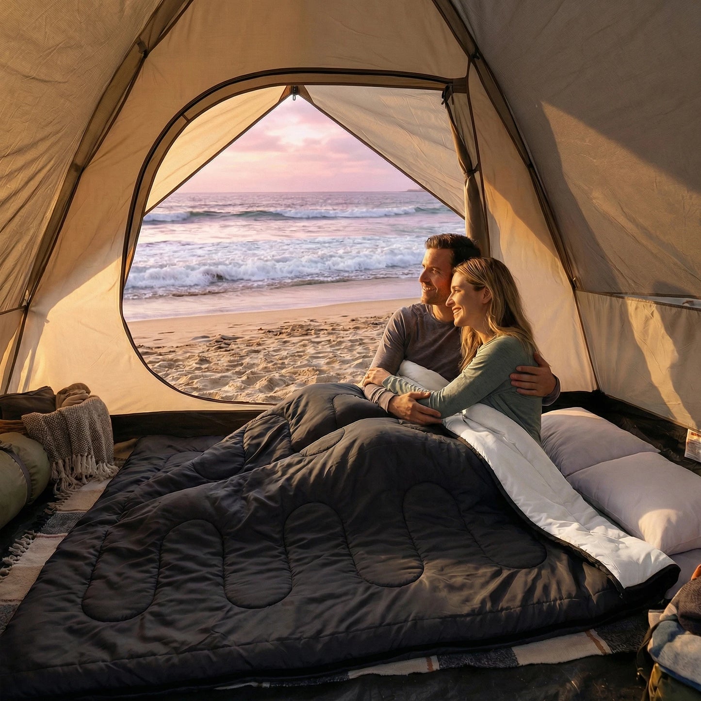 Lightweight Double Sleeping Bag For Two Adults With Pillow 3 Season Portable