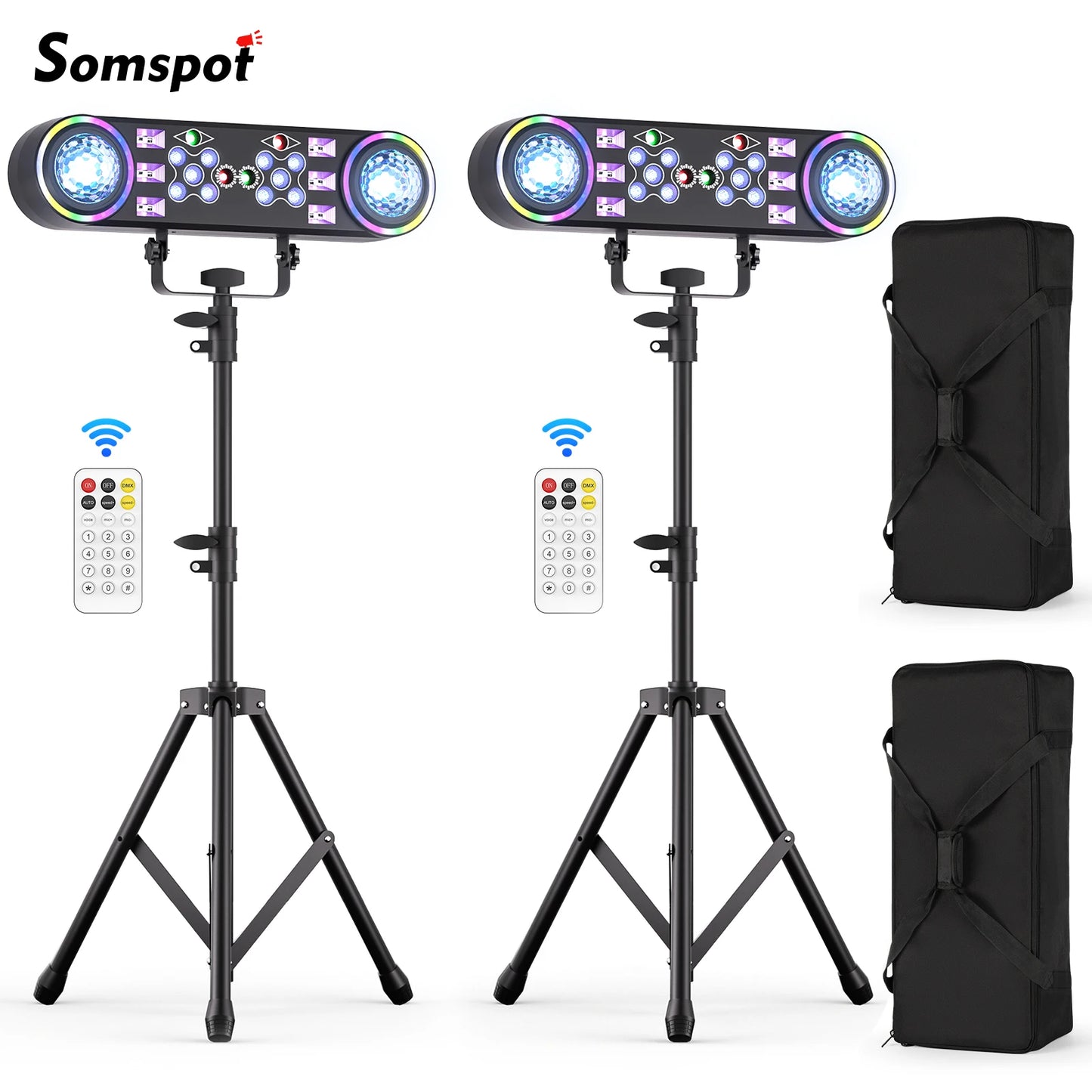 Somspot 7in1 RGBW LED Light Stand Kit With Remote Control DJ Party Lights