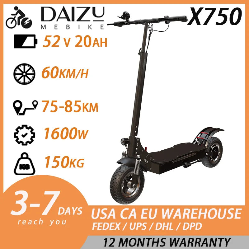 Dual Motor Snow Electric Scooter 72V 6000W Off Road Folding Scooter