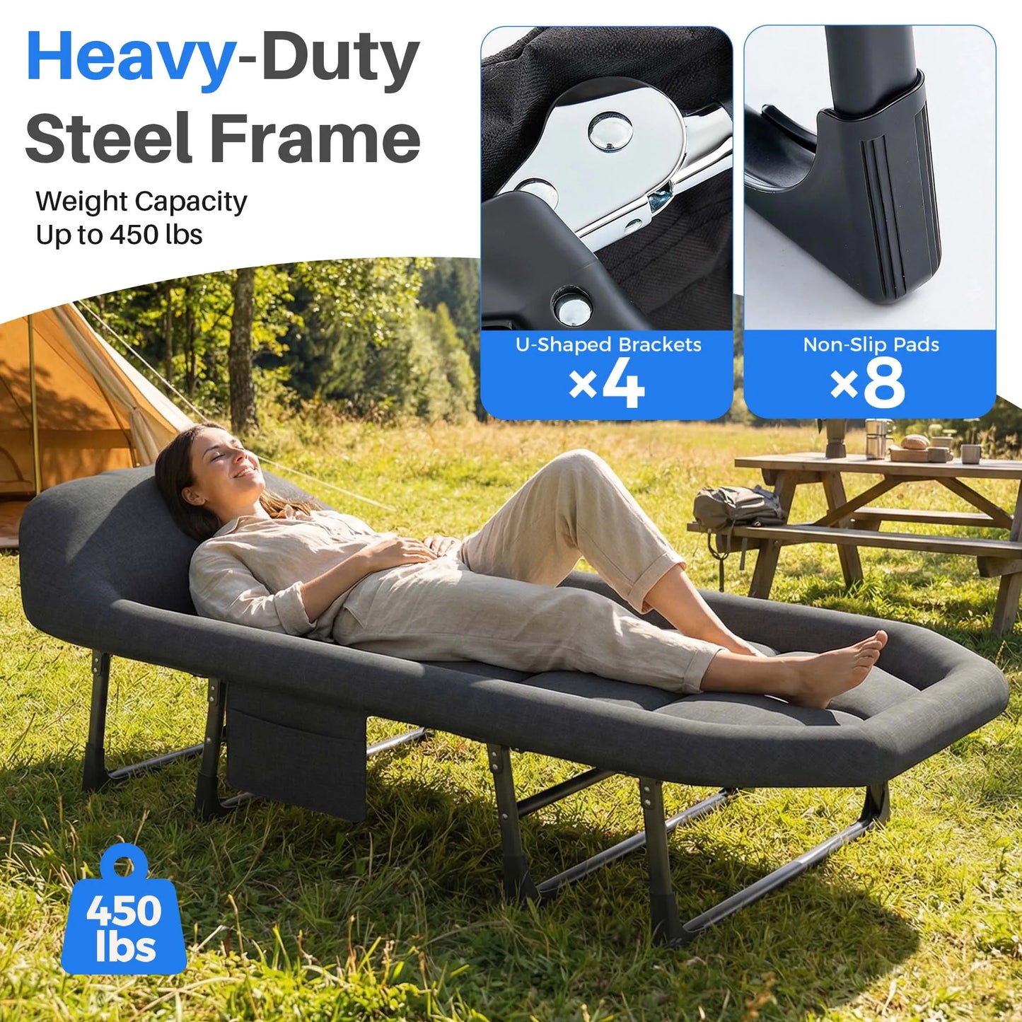 JHK Folding Camping Cot With Mattress Lightweight Bed For Outdoors