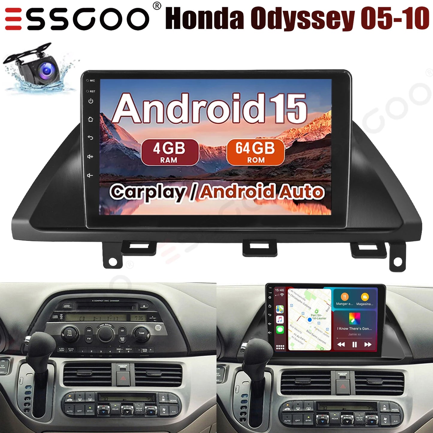 Essgoo Android Car Stereo for Honda Odyssey CarPlay GPS Navigation