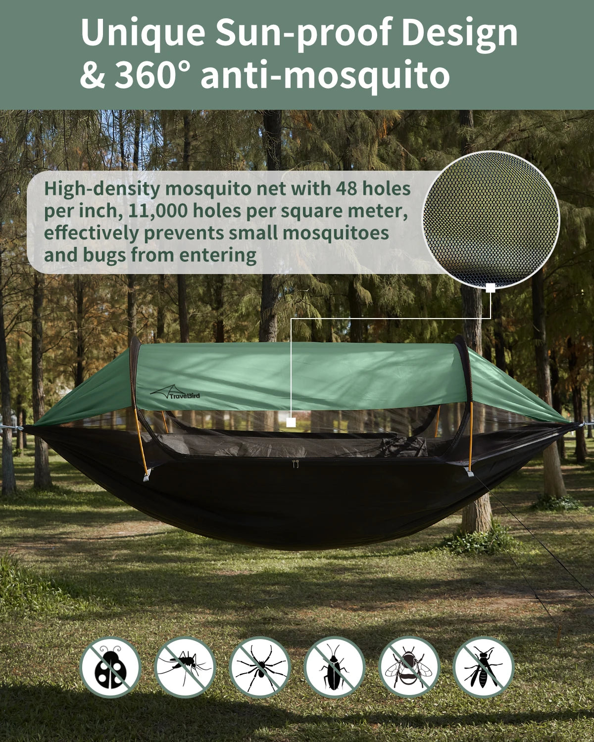 Travel Bird Outdoor Hammock With Mosquito Net For Camping