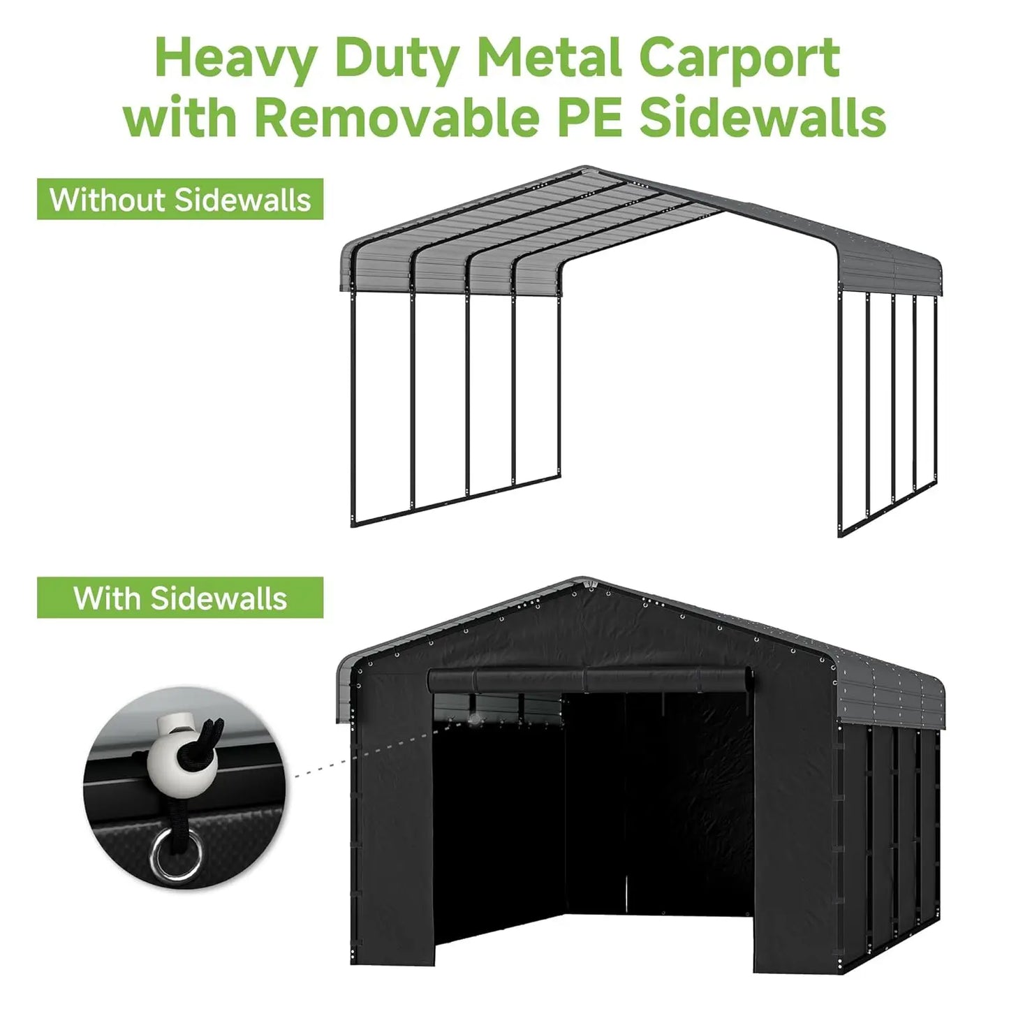 Heavy Duty Metal Carport With Removable Sidewalls And Galvanized Frame
