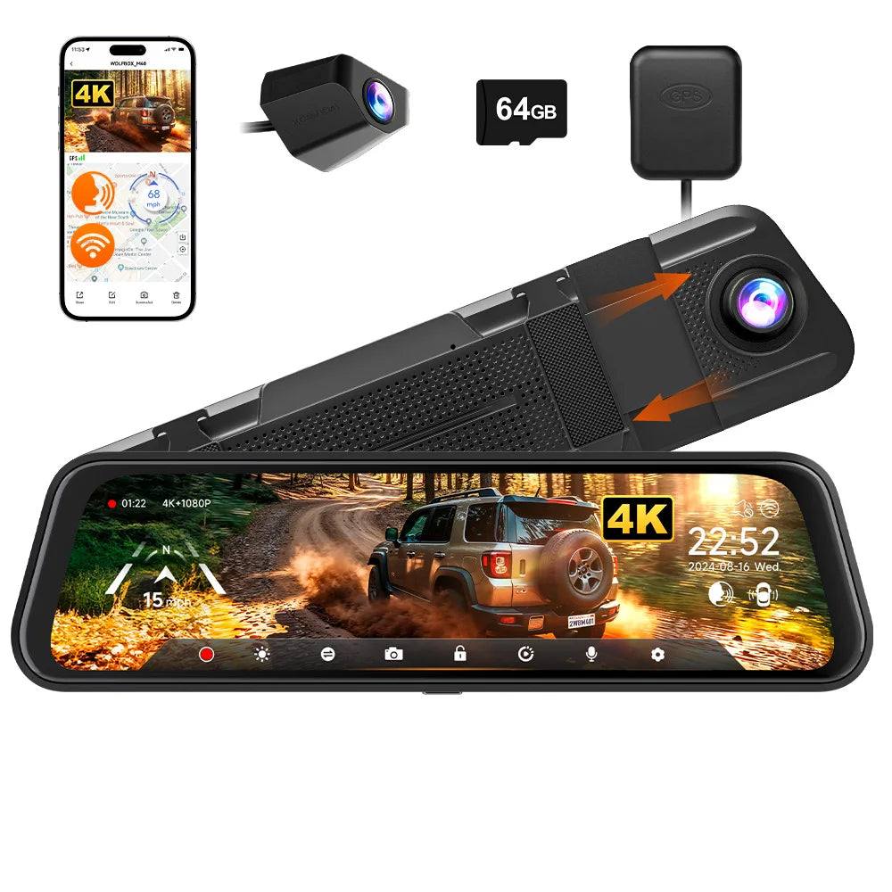 Wolfbox M40 Dash Cam 4K Plus 1080P Voice Control ADAS