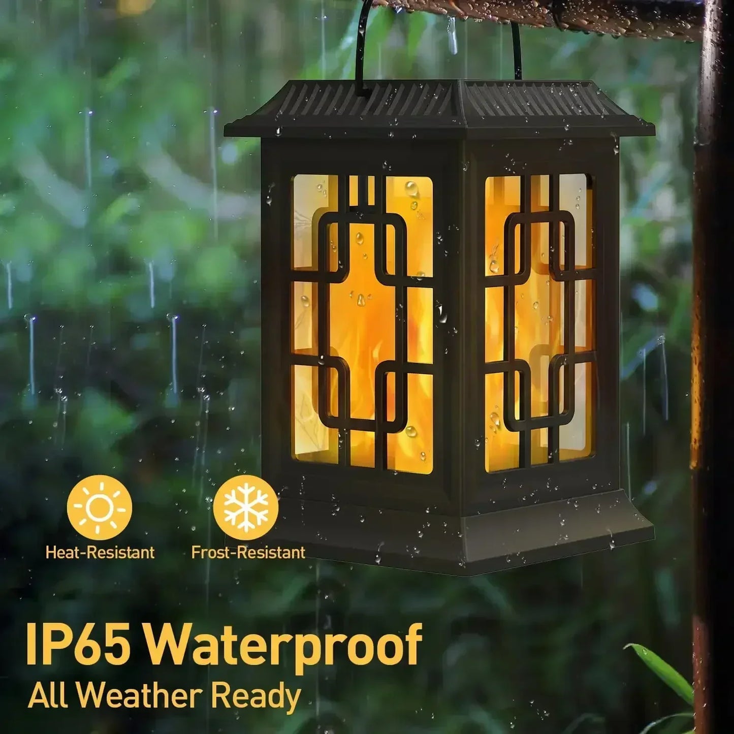 SZRSTH IP65 Waterproof Solar Flame LED Lantern for Garden Patio