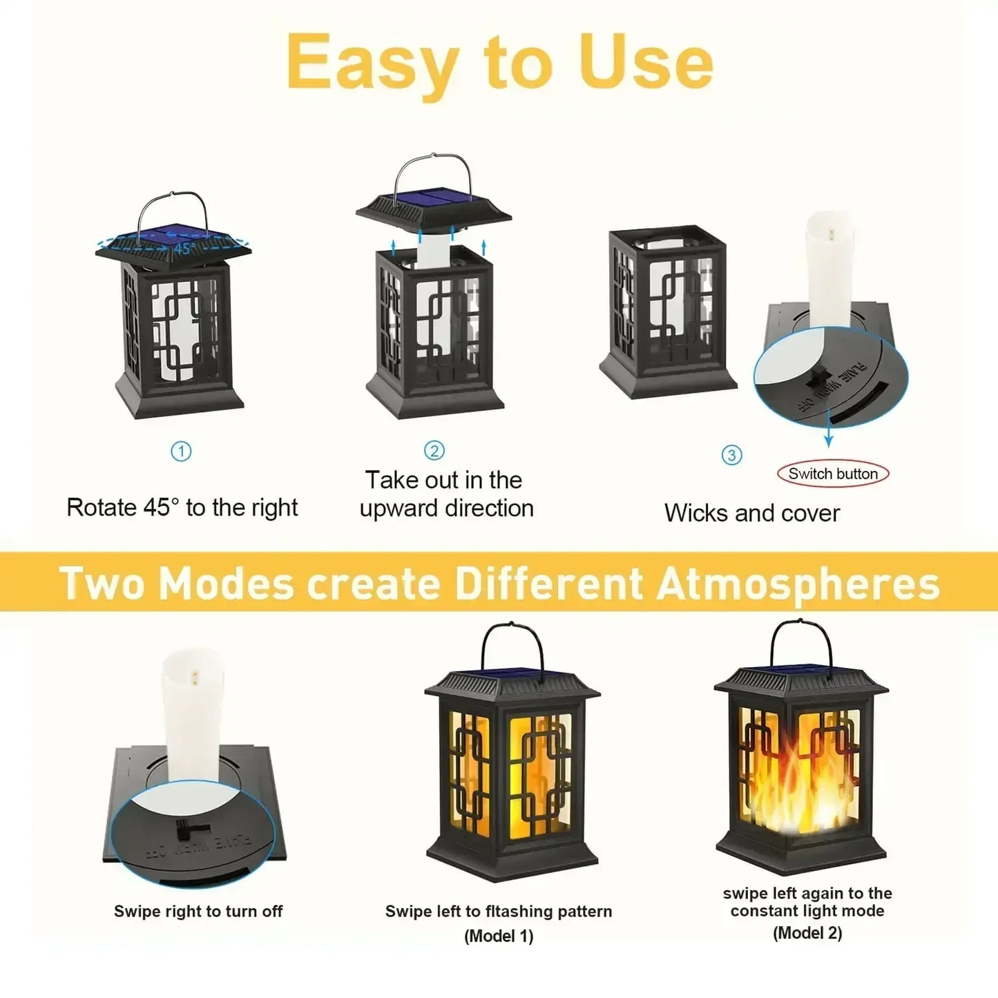 SZRSTH IP65 Waterproof Solar Flame LED Lantern for Garden Patio