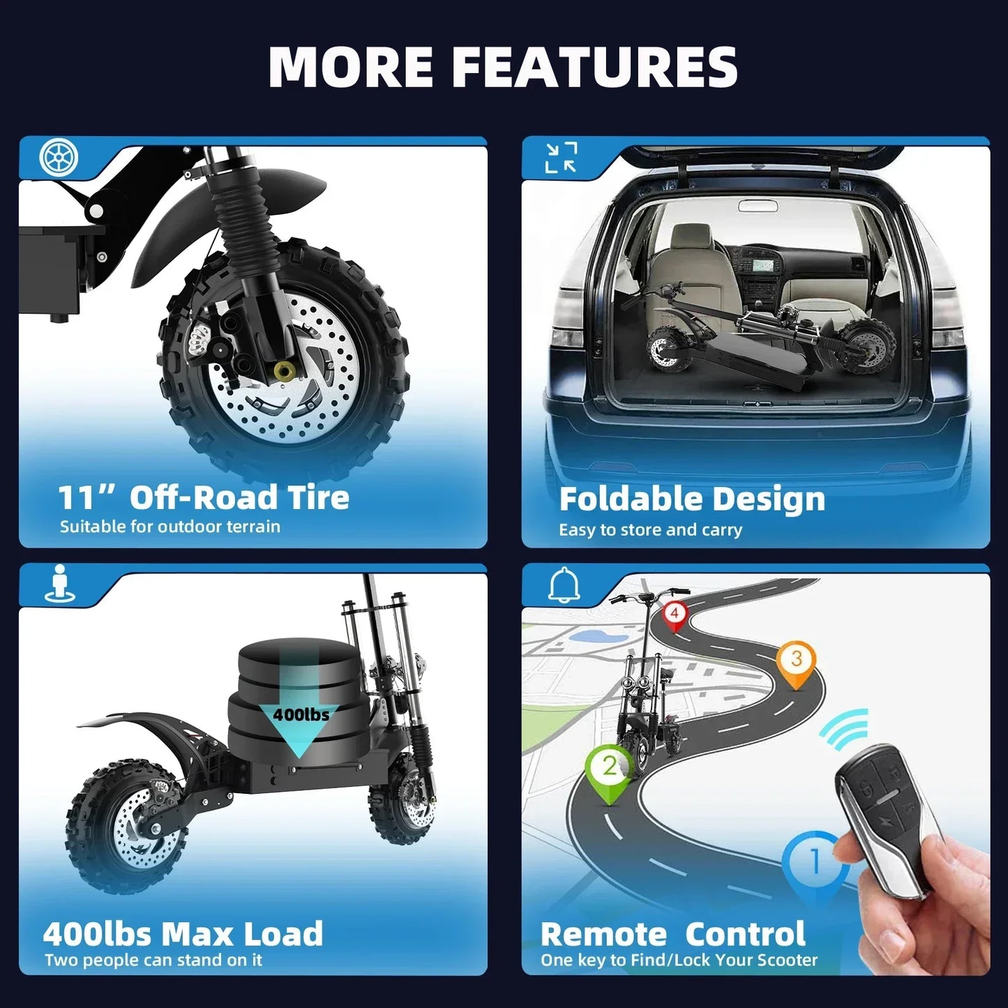 Dual Motor Snow Electric Scooter 72V 6000W Off Road Folding Scooter