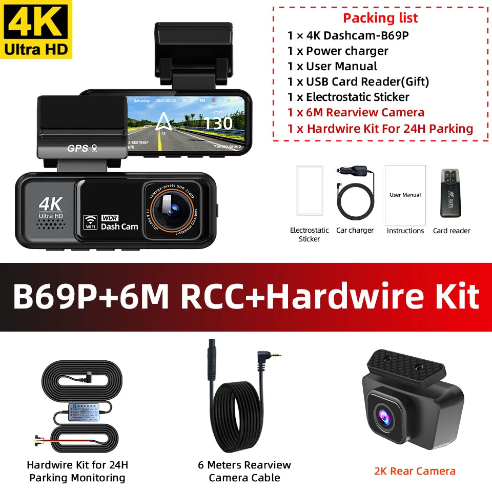 Acceo 4K Dashcam Dual Lens Night Vision GPS Parking Monitoring