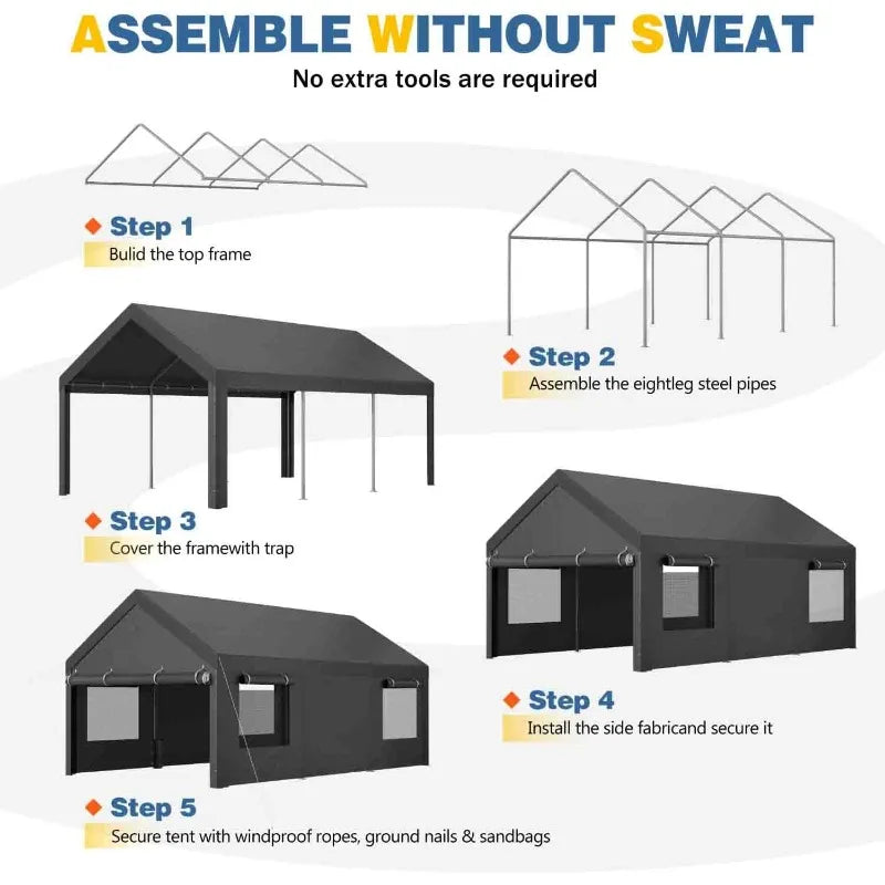 Jamfly Heavy Duty Carport With Roll Up Windows Portable Garage