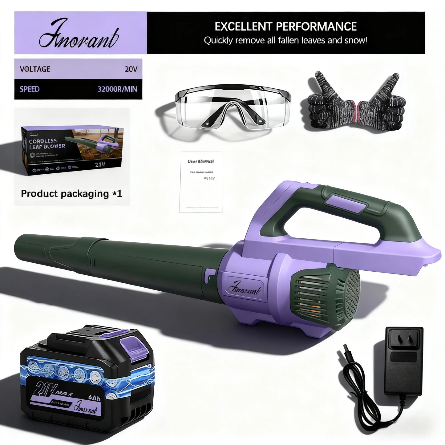 Cordless Leaf Blower With Six Speed Modes Battery Included