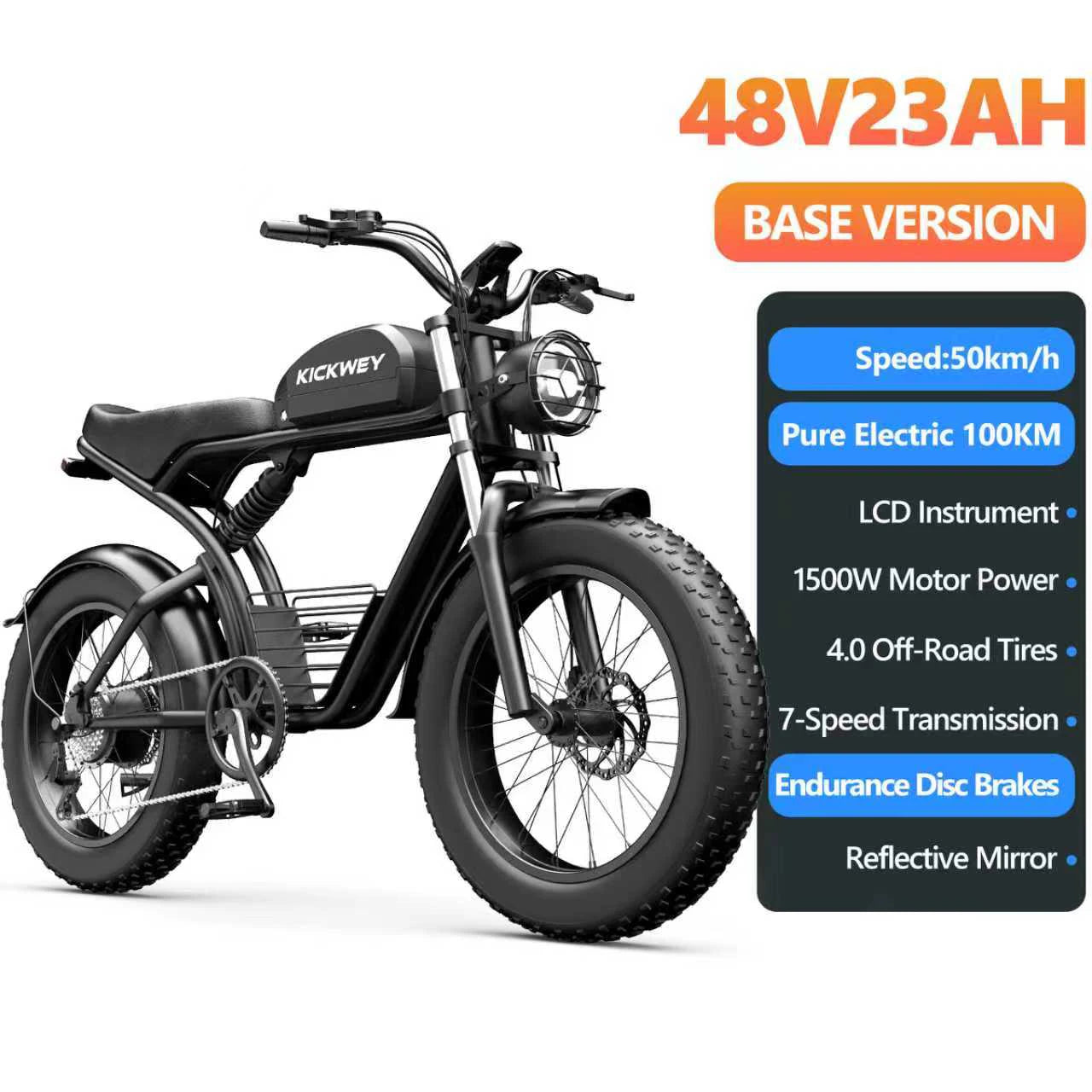 Kickwey K7 1500W Electric Fat Tire Mountain Bike Offroad