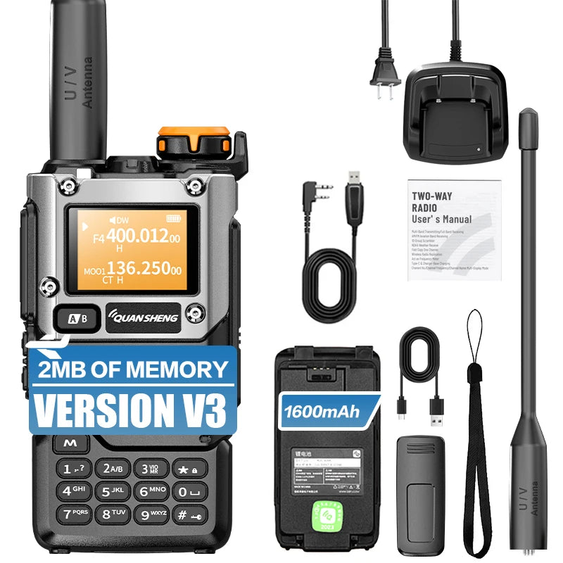 Quansheng UV-K5 V3 Walkie Talkie 5W 2MB Memory 50-600MHz Air Band