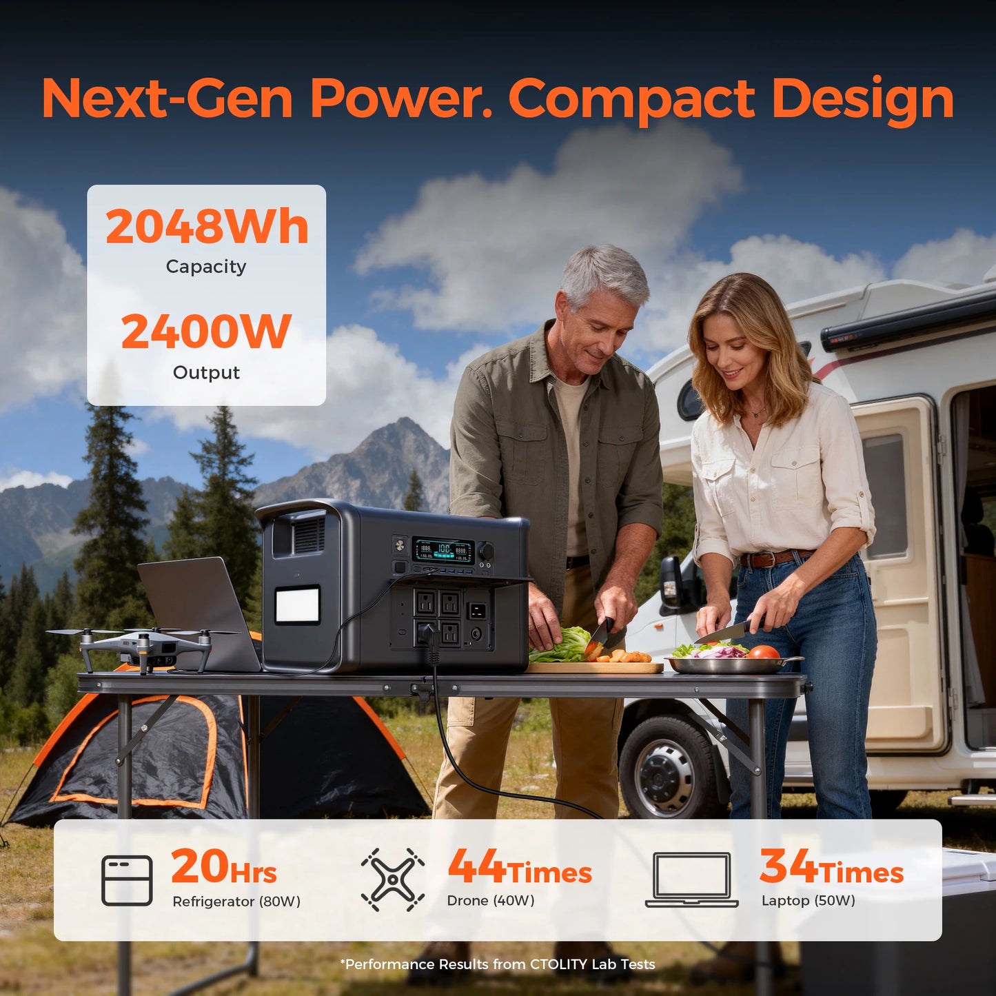 CTOLITY AP2000 2400W Portable Solar Generator 2048Wh Power Station