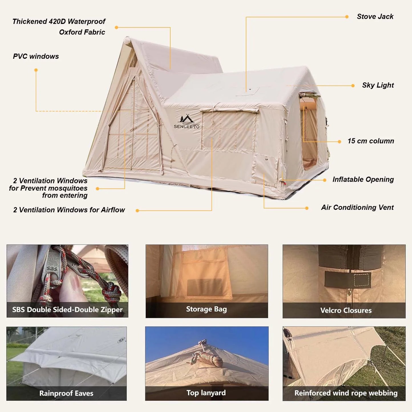 Inflatable Camping Tent 4 Season Rainfly With Stove Jack
