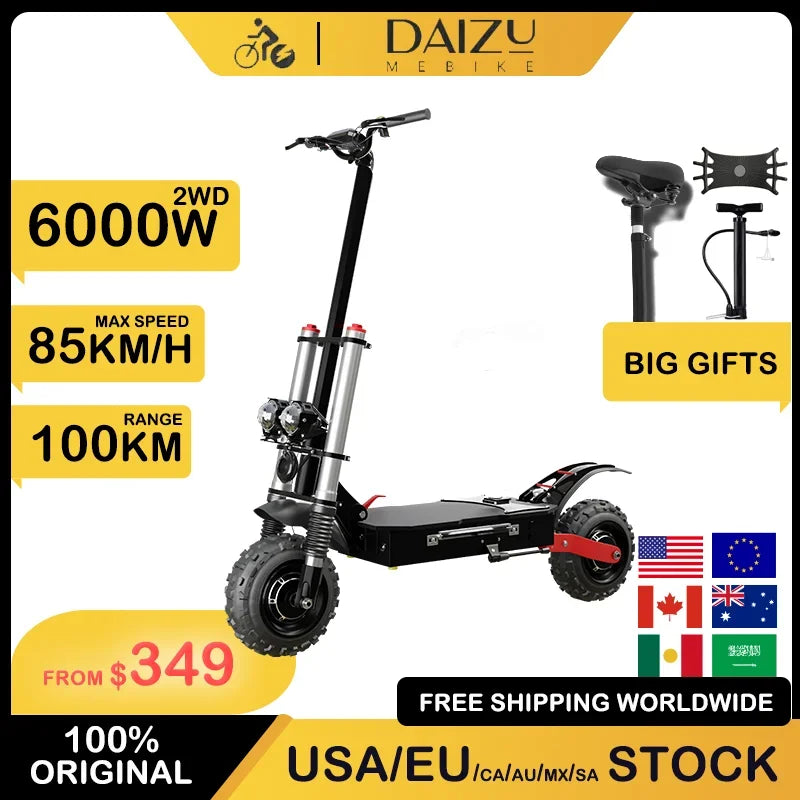 Dual Motor Snow Electric Scooter 72V 6000W Off Road Folding Scooter