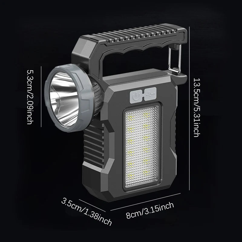 Solar Portable Rechargeable LED Flashlight Searchlight With COB Work Light