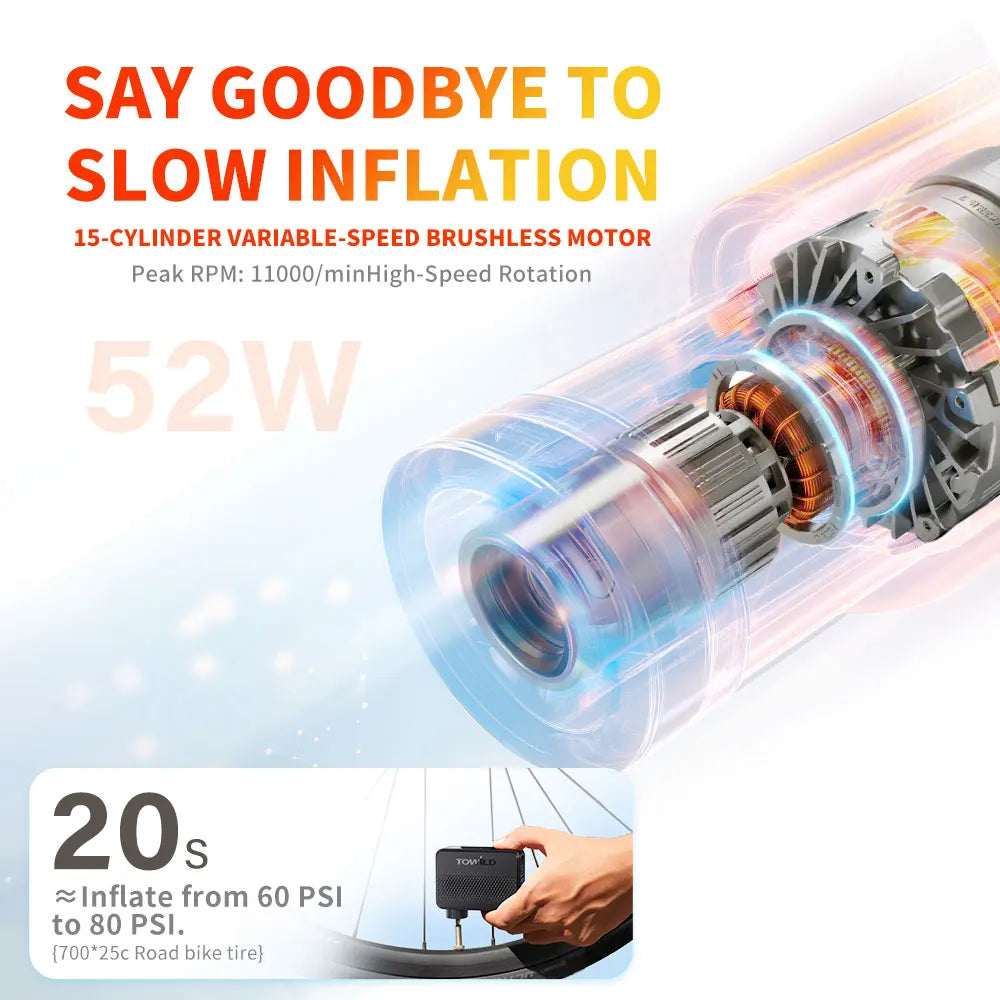 Electric Bicycle Inflator 130 PSI Portable Air Pump With Display