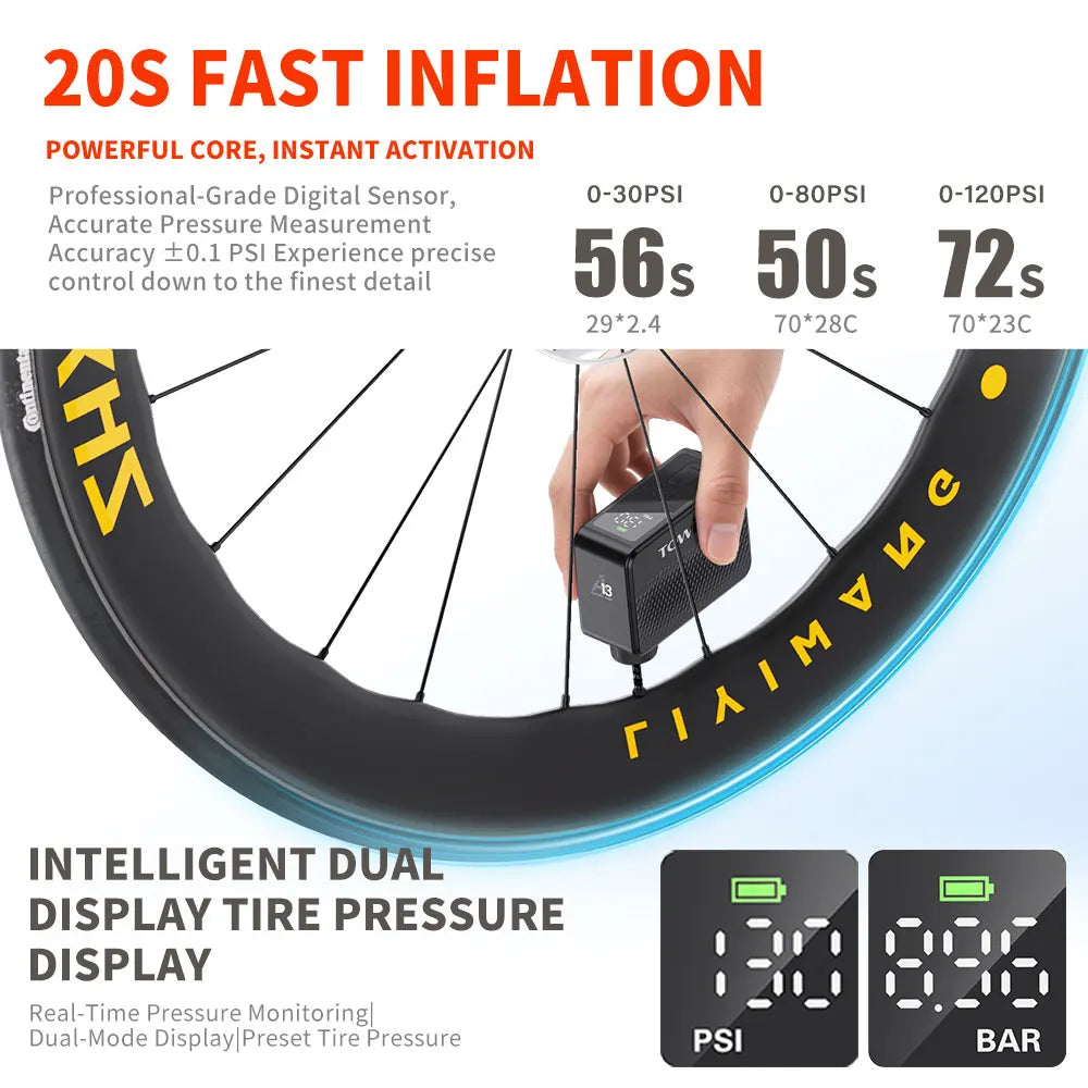 Electric Bicycle Inflator 130 PSI Portable Air Pump With Display