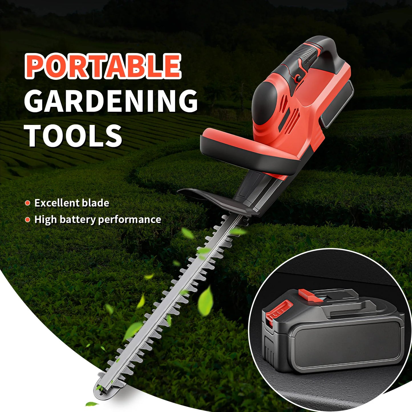 Cordless Hedge Trimmer With 3Ah Battery Charger For Yard Garden