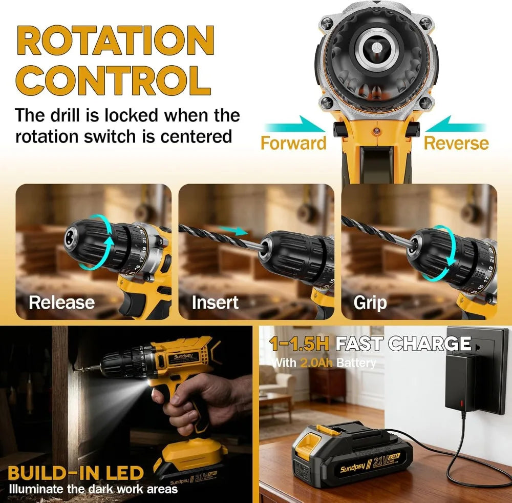 267 Piece Home Tool Kit With 21V Cordless Drill 2.0Ah Battery And Charger