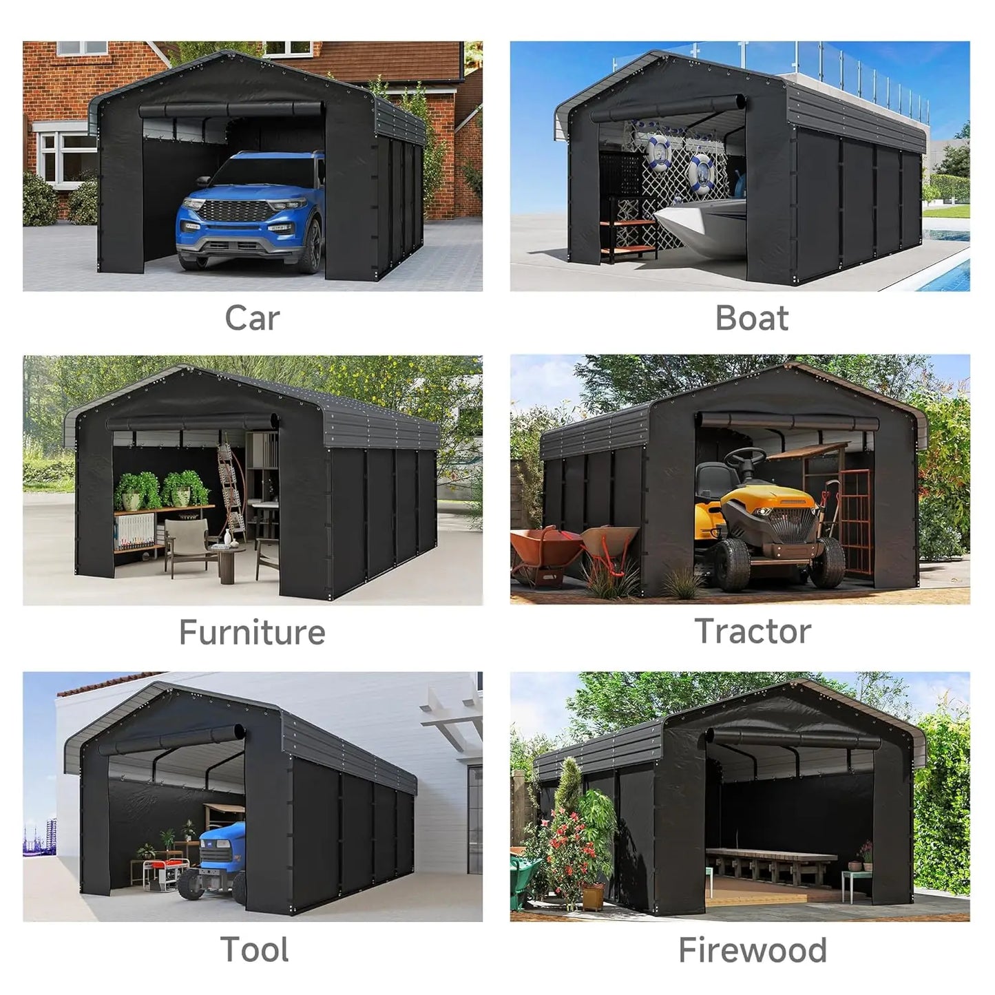 Heavy Duty Metal Carport With Removable Sidewalls And Galvanized Frame
