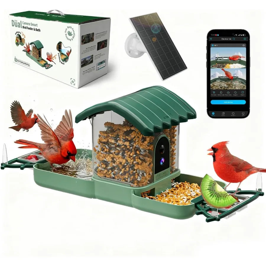 SHXI Dual Lens Smart Bird Feeder With Camera And Bath
