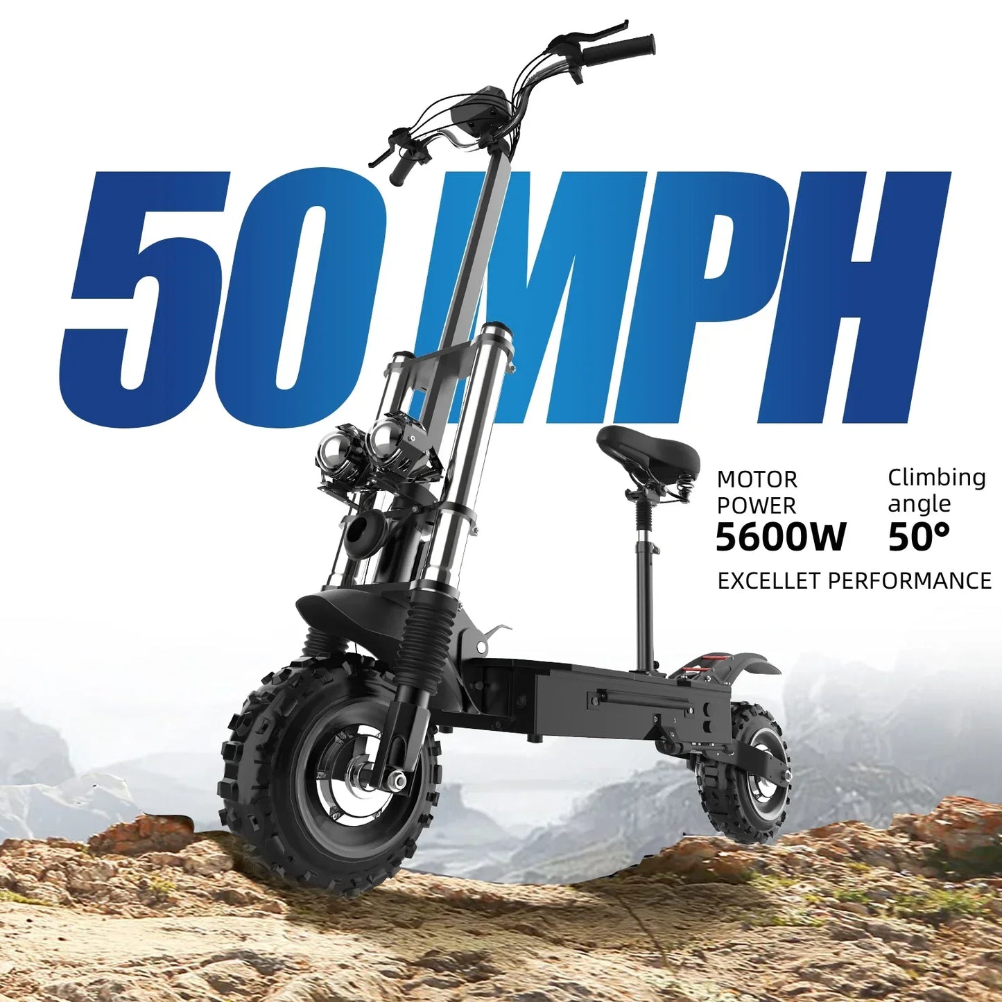 Dual Motor Snow Electric Scooter 72V 6000W Off Road Folding Scooter