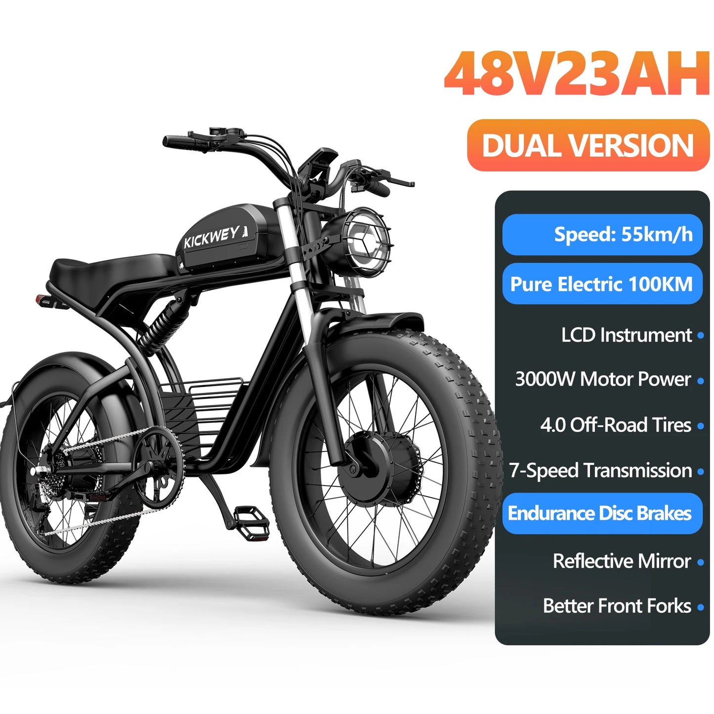 Kickwey K7 1500W Electric Fat Tire Mountain Bike Offroad