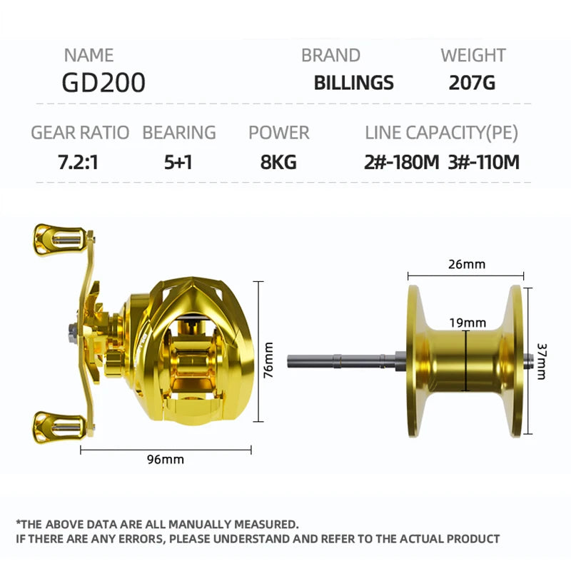 Billings Baitcasting Reel 7 To 1 High Speed Gear Bearings