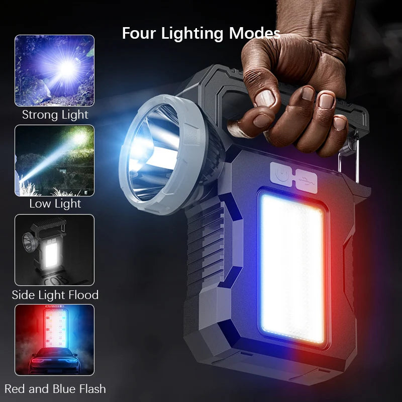 Solar Portable Rechargeable LED Flashlight Searchlight With COB Work Light