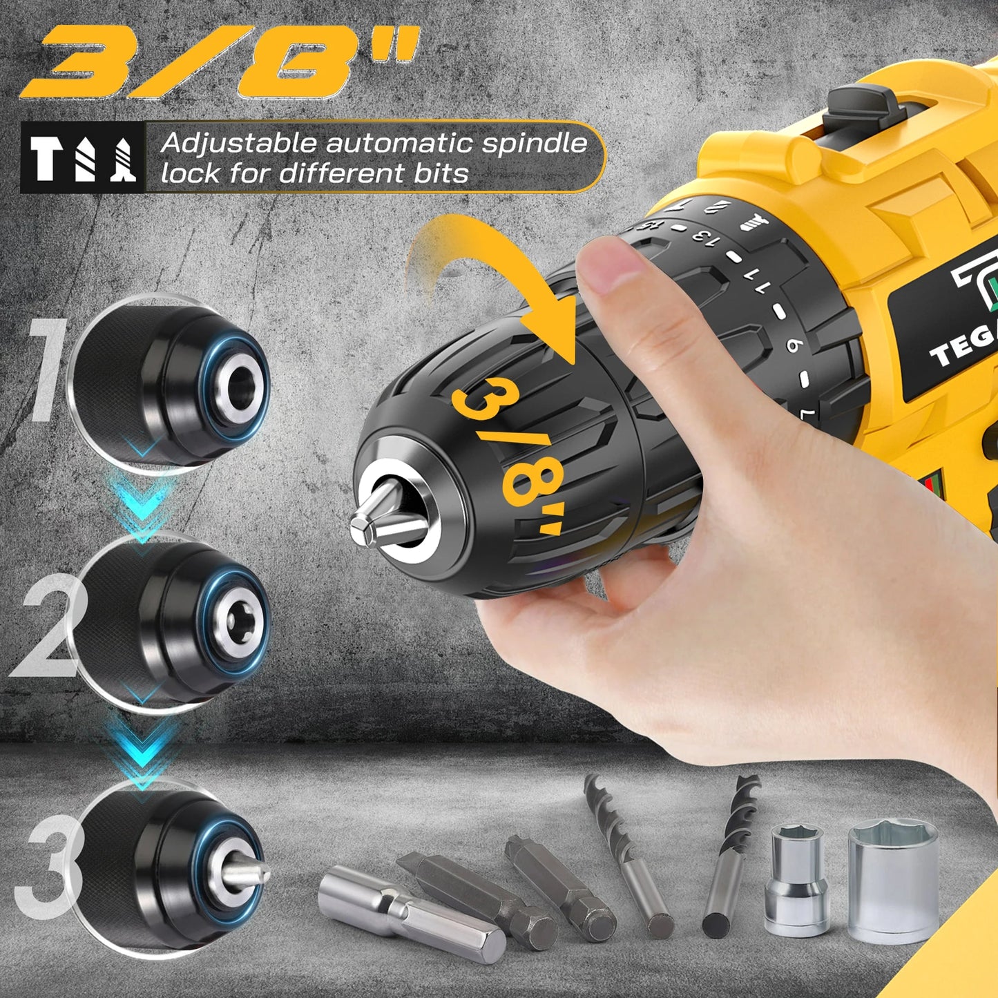 TEGATOK 20V Impact Drill LED Two Speed Cordless Drill
