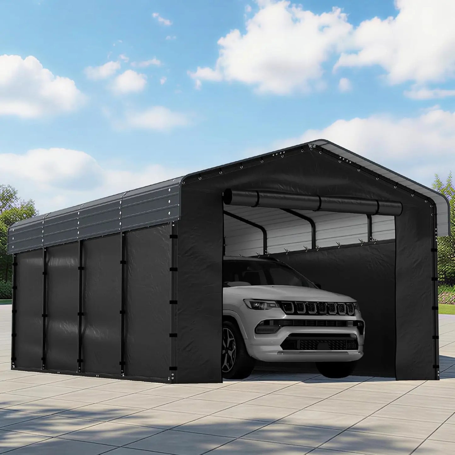 Heavy Duty Metal Carport With Removable Sidewalls And Galvanized Frame