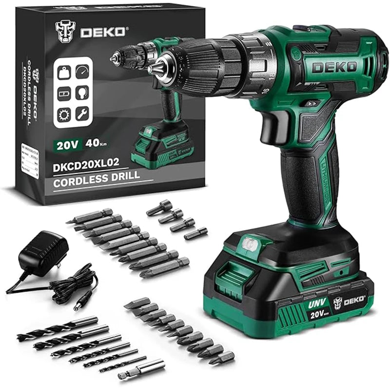 DEKO 20V Womens Cordless Drill Kit With Battery And Charger