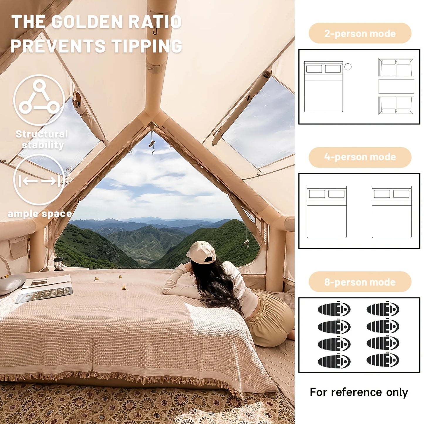 Pakicetus Inflatable Camping Tent With Skylight Breathable Mesh